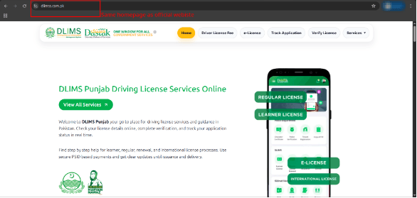 Fake website homepage