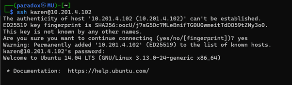 SSH login as karen