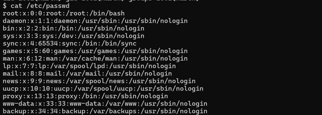/etc/passwd output, top half