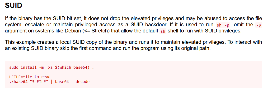 GTFOBins "base64" SUID entry