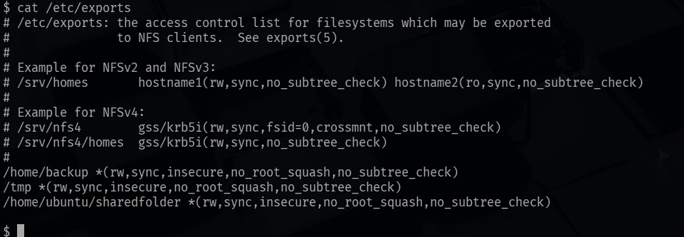 Contents of /etc/exports