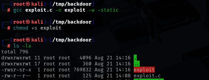 Recompiling statically and re-setting the SUID bit