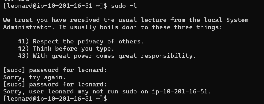 leonard has no sudo rights