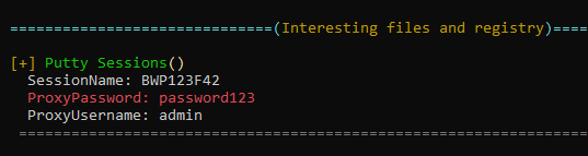 winPEAS turning up a saved PuTTY proxy password